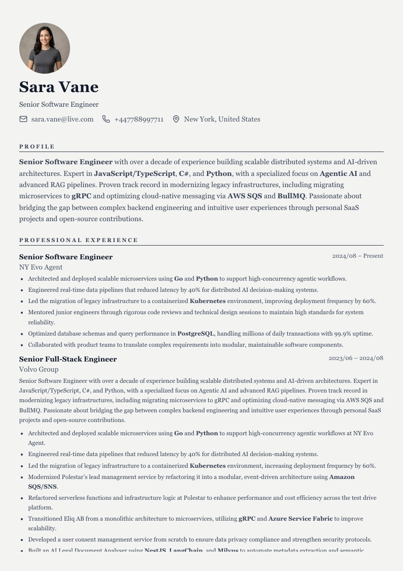 Calyx resume template