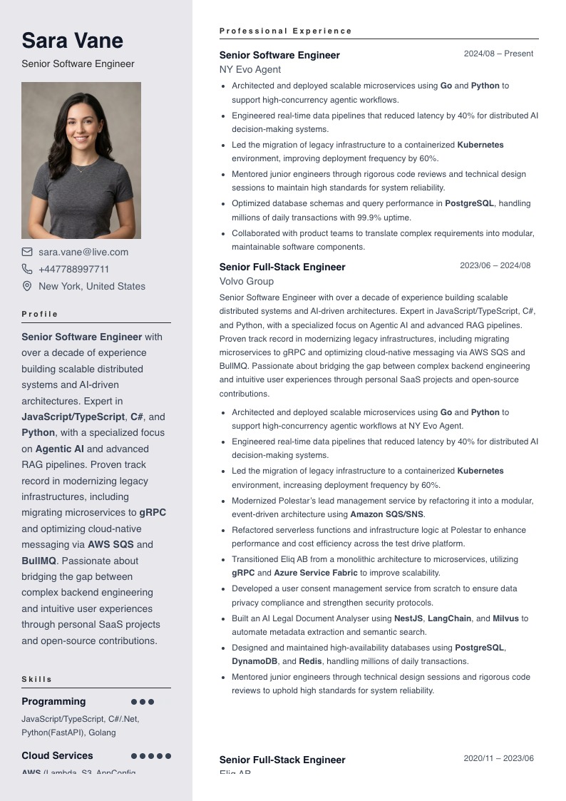 Vantage resume template